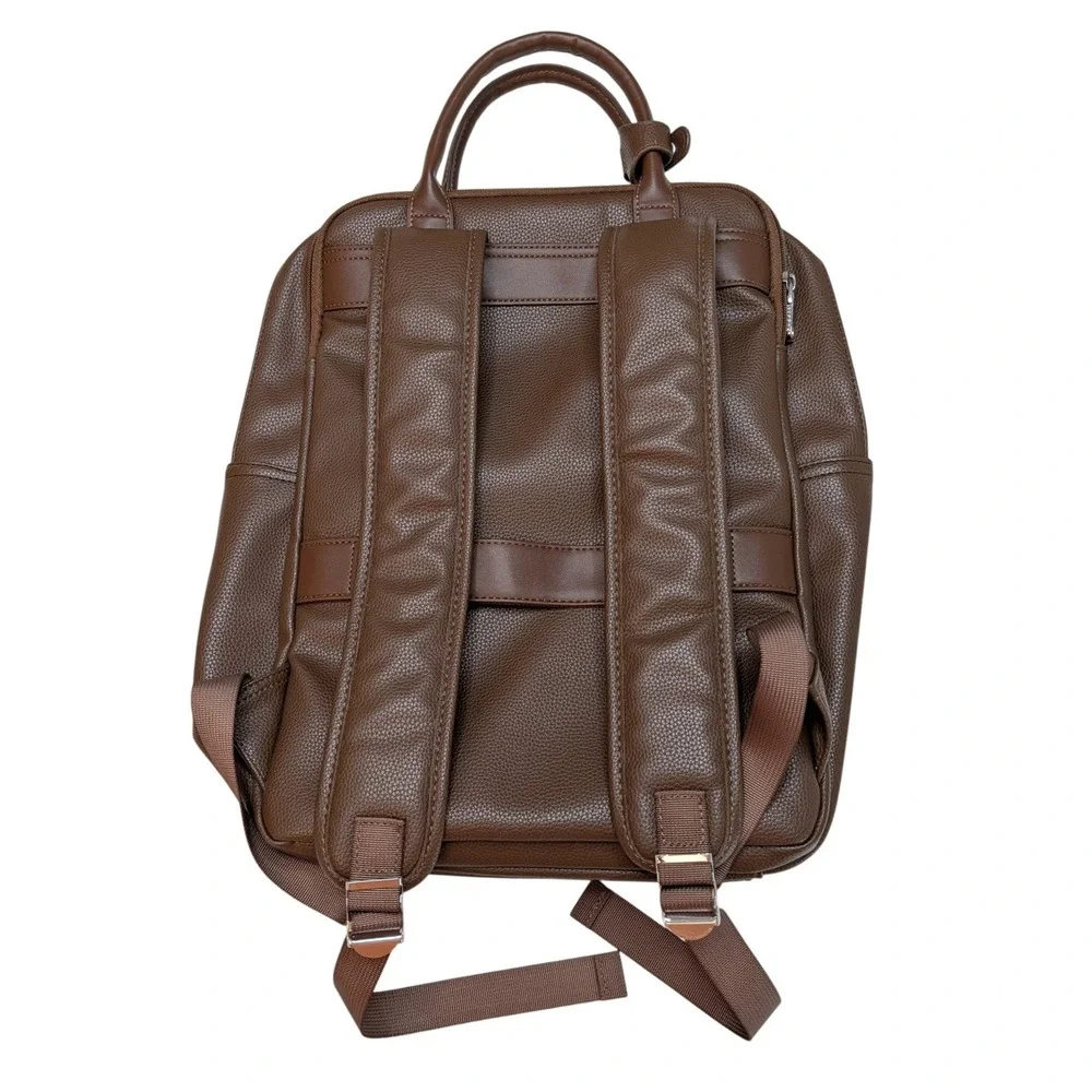 Bugatti BKP2466BU Brown Vegan Leather Laptop Backpack Travel Work Bag